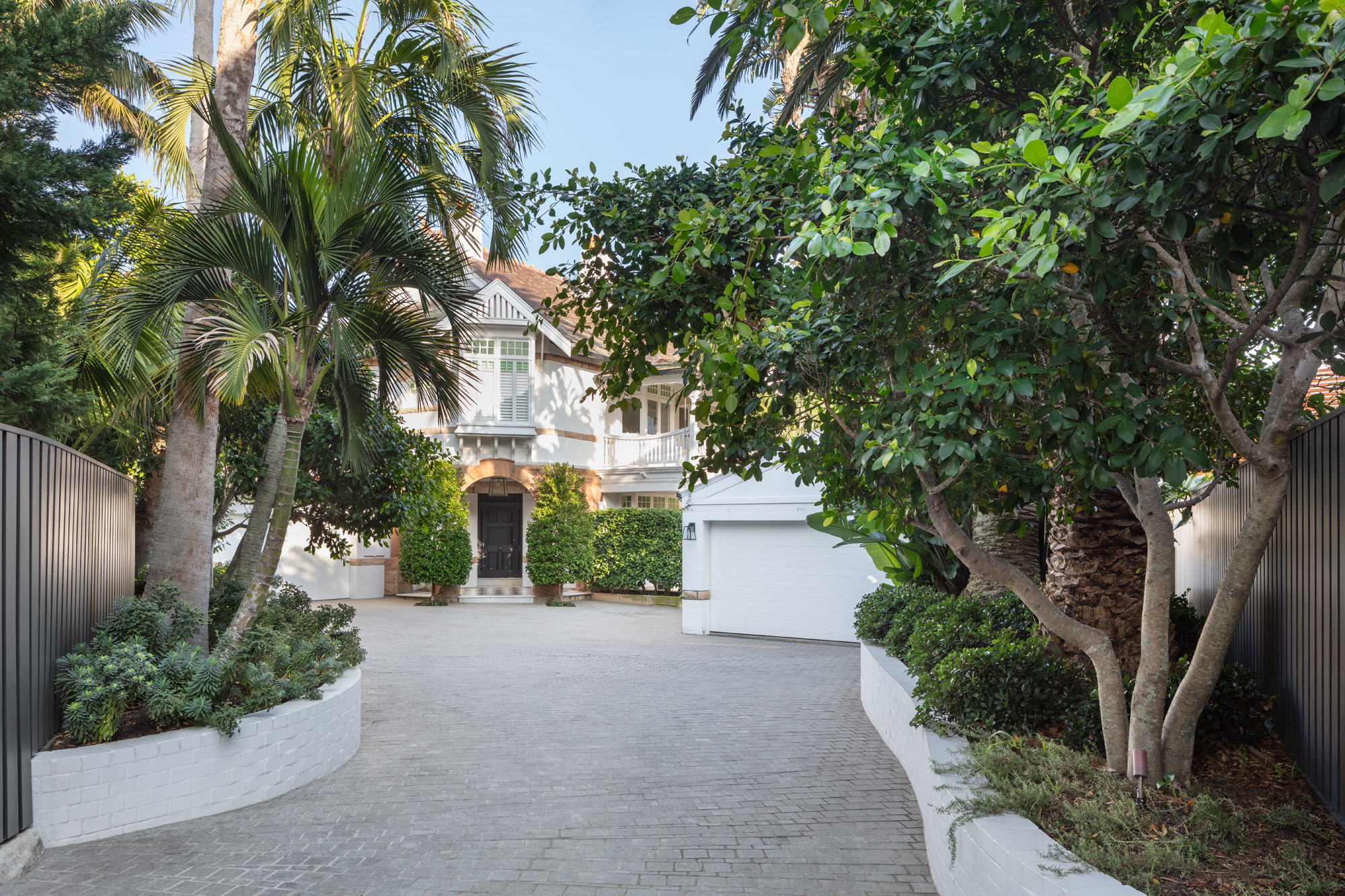 Elegant Howea belmoreana makes a lasting impression at the entrance of this Sydney home.