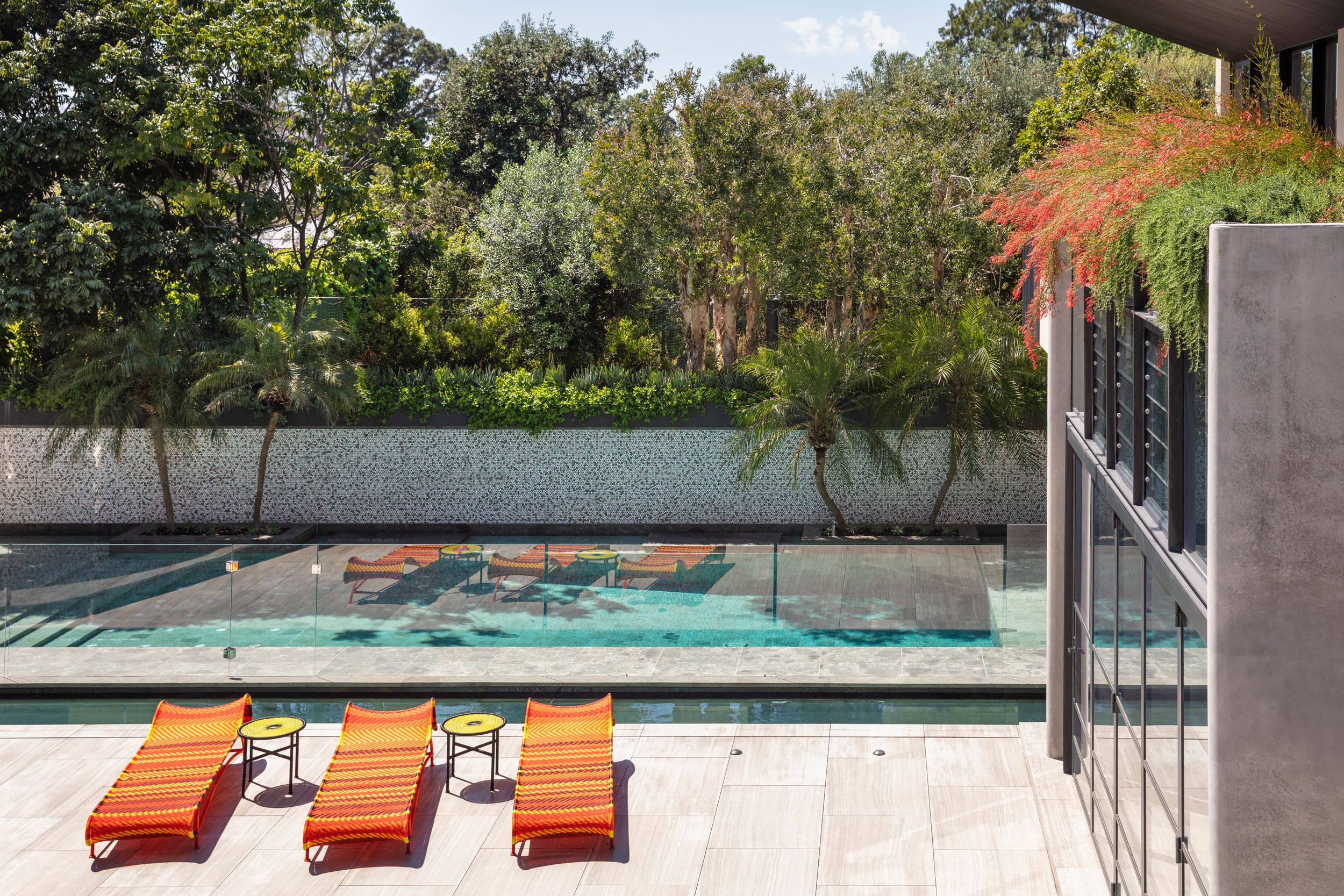 Outdoor furniture from amoroso Living comes to life in this garden with Sydney Harbour views